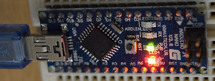 Arduino Nano V3.0 top view (small breadboard-friendly board)