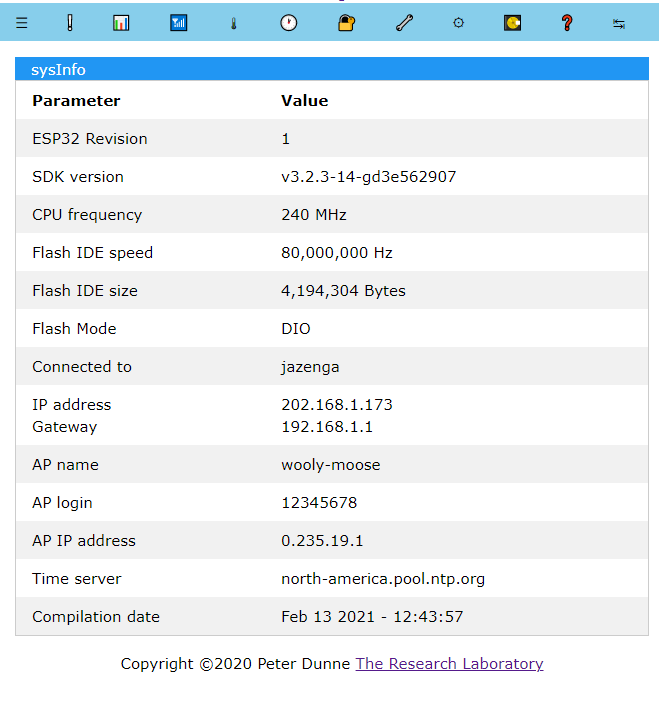 ESP 32 information page screenshot